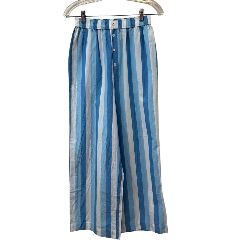 Anthropologie Wren Boxer Pants Blue White Striped Wide Leg Cotton XS New